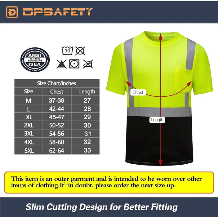 High Visibility Shirts Quick Dry Safety T Shirts with Reflective Strips and Pocket Short Sleeve Mesh Hi Vis Construction Work Class 2 Shirt for Men/Women Black Bottom Lime,Medium