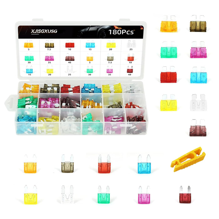 100Pcs Mini Fuse Kit - Car Fuses Assortment Kit(3Amp 5A 7.5A 10A 15A 20A 25A 30A 35A 40A) for Car/Marine/Truck/Rv/Motorcycle Replacement - Automotive Mini Blade Fuses + Fuses Puller Tool