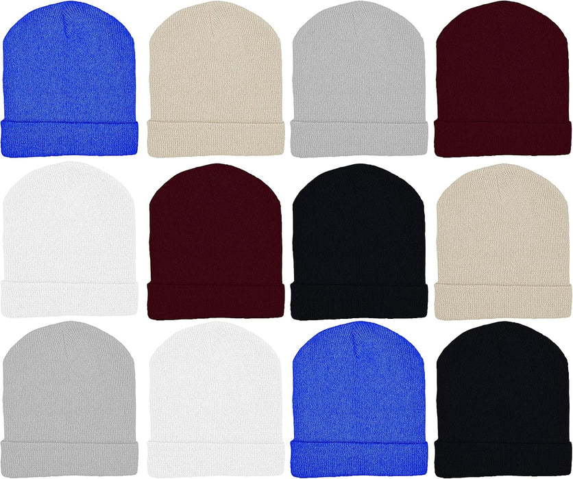 12 Pack Winter Beanie Hats for Men Women, Warm Cozy Knitted Cuffed Skull Cap, Wholesale