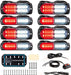 "Ultra Slim LED Emergency Strobe Lights - 8-Pcs Sync Feature for Trucks, Vehicles, Construction - Amber/White"