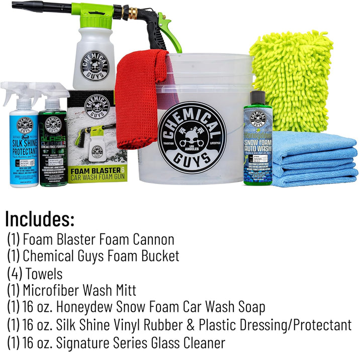 HOL148 10-Piece Arsenal Builder Car Wash Kit with Foam Gun, Bucket, (4) Towels, Wash Mitt and (3) 16 Oz. Car Cleaning Chemicals (Works W/Garden Hose) – 2024 Version