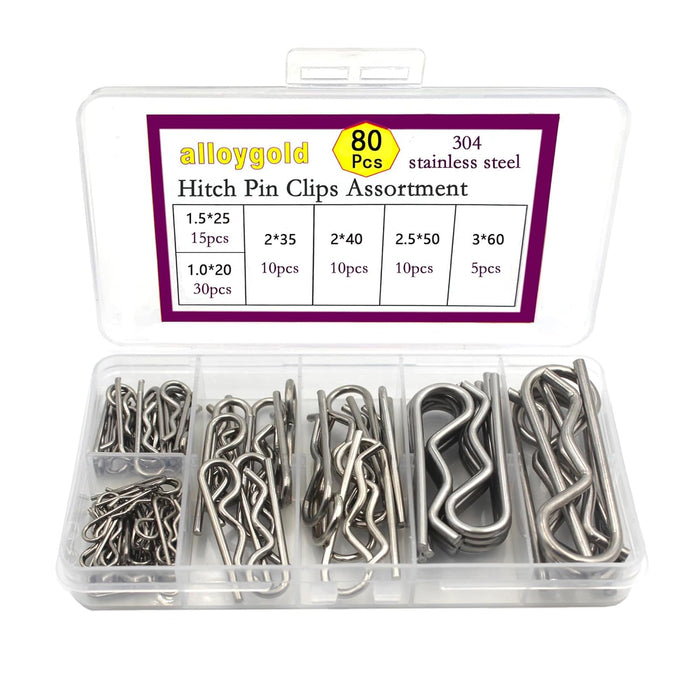 80 Pcs 6 Sizes Stainless Steel Hitch Pin Clip R Clips Retaining Pins Tractor Cotter Pin Hair Pin Assortment Spring Clip Retainer Pins Kit for Hitch Pin Lock System, Trucks, Engine Repair