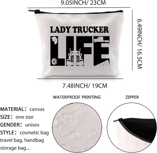 Lady Trucker Makeup Bag Lady Trucker Life Truck Driving Gifts Womens Female Truck Driver Zipper Pouch (LADY TRUCKER LIFE)