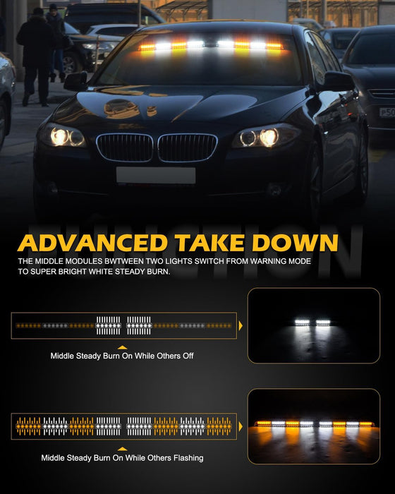 "Emergency Dash Strobe Lights: 2X16.8 Inch Amber White Security Light Bar with Controller"