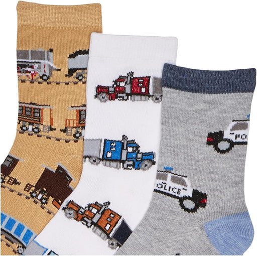 Little Boys Trains Trucks Cars Pattern Crew Socks 6 Pack