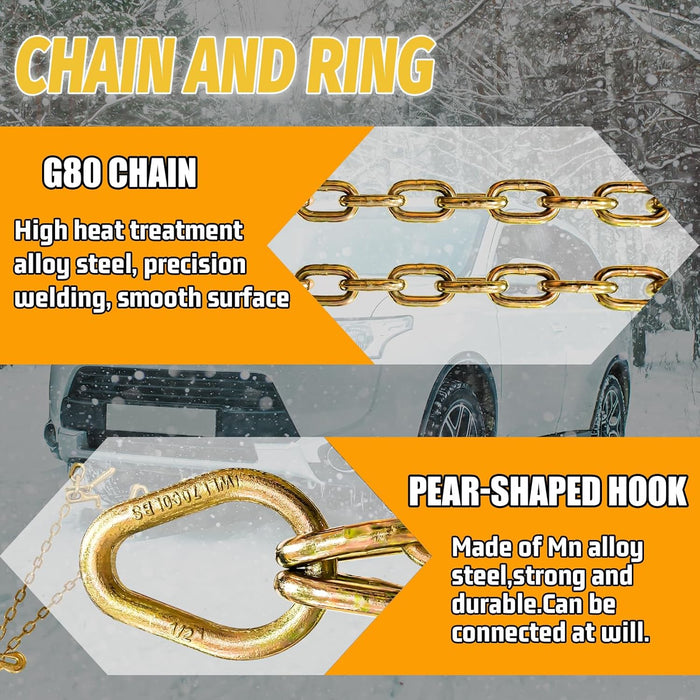 V Bridle Tow Chain|G80-5/16 Inch × 3 Foot Bridle Trailer Chain with R-T-J Cluster Hooks and Grab Hooks|7100 Lbs Working Load Limit|Bridle Transport Chain Heavy Duty with T-J Hook for Rollback