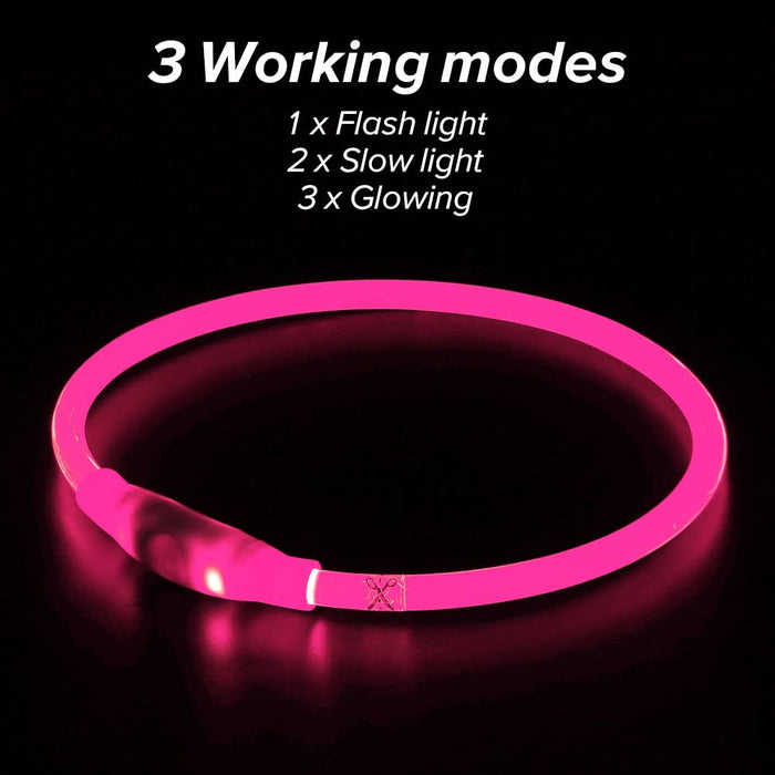 Light up Dog Collars - Waterproof LED Dog Collar, Glow in the Dark Pet Collars, TPU Cuttable Lighted Puppy Collar Lights for Small Medium Large Dogs (Pink)