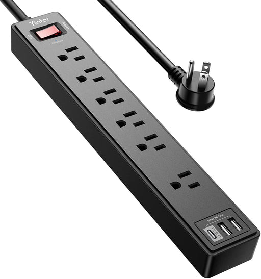 6Ft Power Strip Surge Protector -  Extension Cord with 6 AC Outlets and 3 USB Ports for for Home, Office, Dorm Essentials, 1680 Joules, ETL Listed, (Black)