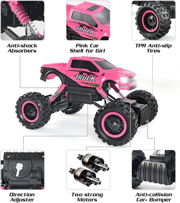 Remote Control Car for Girls 1/12 Scale Monster Trucks Dual Motors off Road RC Trucks, Girls Toys Gifts for Girls Daughter Kids, Birthday Gift Ideas, Pink