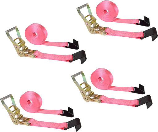 2” X 30’ Flat Hook Tie down Ratchet Straps for Flatbed, Trucks, Trailers, Farming & Construction (Pink, 4 Pack)