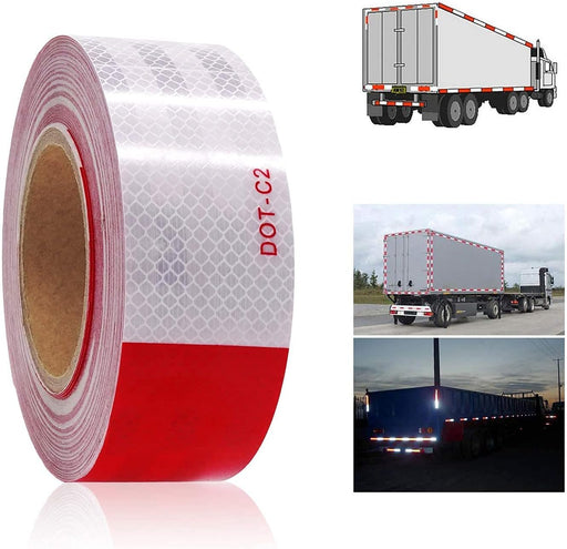 Reflective Tape Red in White DOT-C2 Industrial Marking Tape for Outdoor, Cars, Trucks, Boats(2"X85Ft)