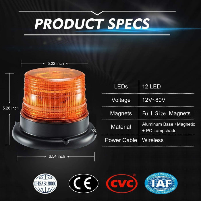 LED Strobe Light,12V/80 Amber Warning Lights,Emergency Flashing Beacon Light with Magnetic for Trucks Vehicles