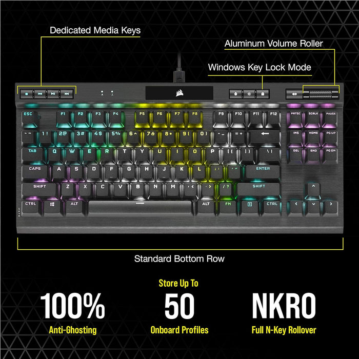 K70 RGB TKL – CHAMPION SERIES Tenkeyless Mechanical Gaming Keyboard - CHERRY MX SPEED Keyswitches - Durable Aluminum Frame - Per-Key RGB LED Backlighting - Detachable USB Type-C Cable, Black