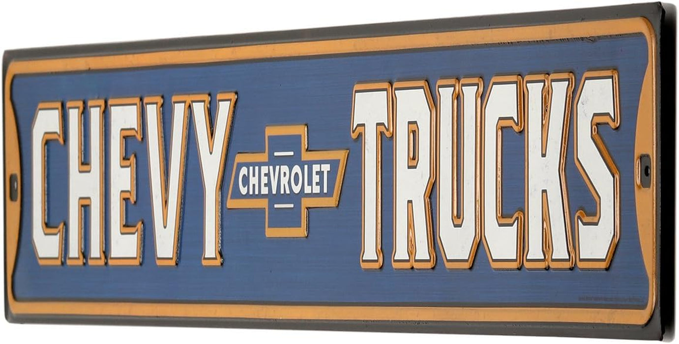 Chevy Trucks Embossed Metal Street Sign - Vintage Chevrolet Sign for Garage or Man Cave