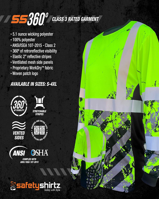 SS360 American Grit Long Sleeve Tee - ANSI Class 3 - Safety Green - XL