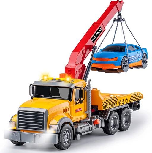 Big Tow Trucks Toy Trucks with Hook and Car for Boys Pull Back Truck Toys with Light and Sound for Kids (1:18 Plastic Tow Truck)