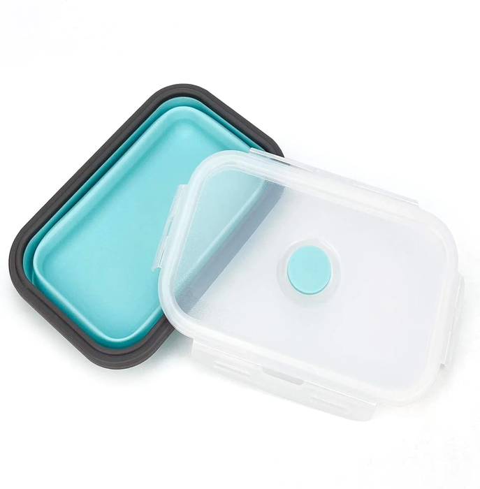 Set of 3 Collapsible Food Storage Containers with Lids, Collapsible Silicone Bowls, Silicone Lunch Containers, for Meal Prep, Camping, Travel, Microwave and Freezer Safe,500Ml,Blue