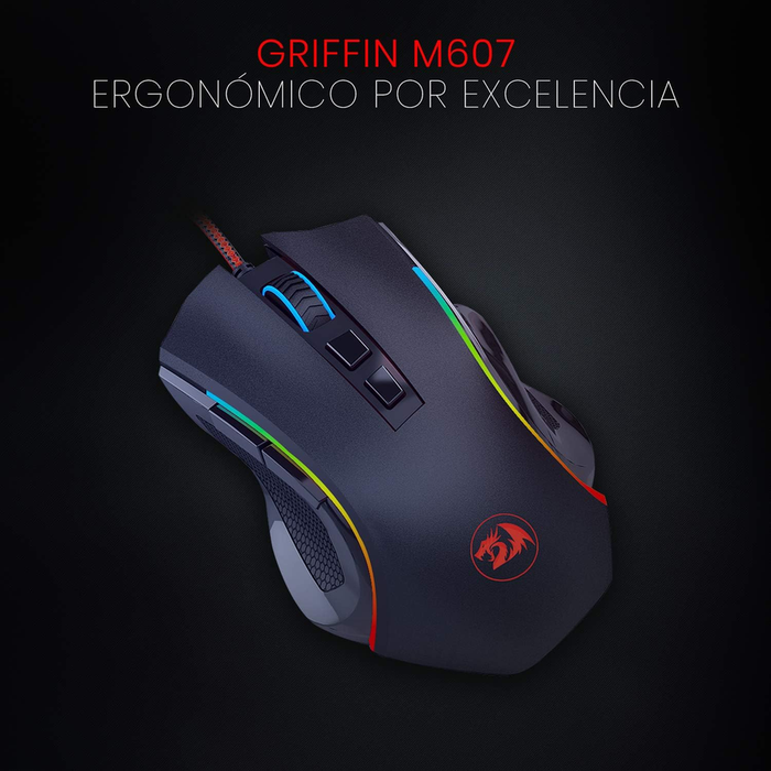 M602 RGB Wired Gaming Mouse RGB Spectrum Backlit Ergonomic Mouse Griffin Programmable with 7 Backlight Modes up to 7200 DPI for Windows PC Gamers (Black)