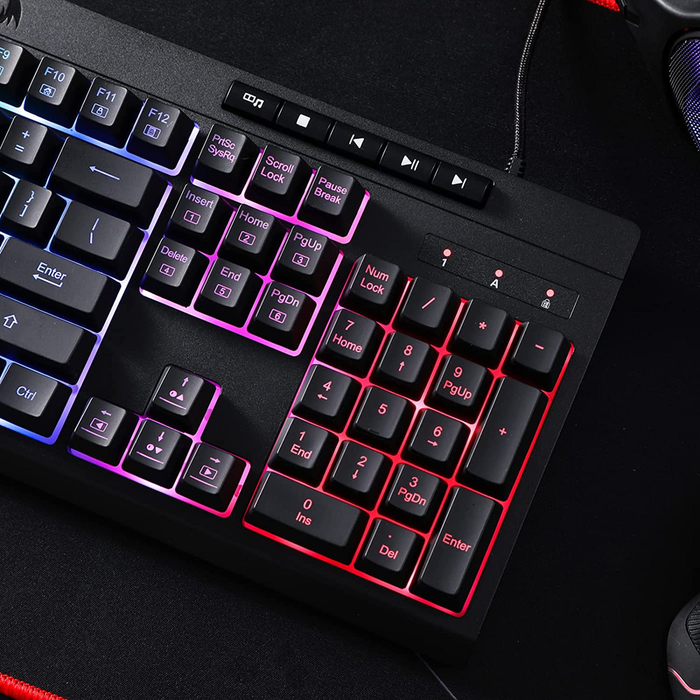 K512 Shiva RGB Backlit Membrane Gaming Keyboard with Multimedia Keys, Linear Mechanical-Feel Switch, 6 Extra On-Board Macro Keys, Dedicated Media Control, Detachable Wrist Rest