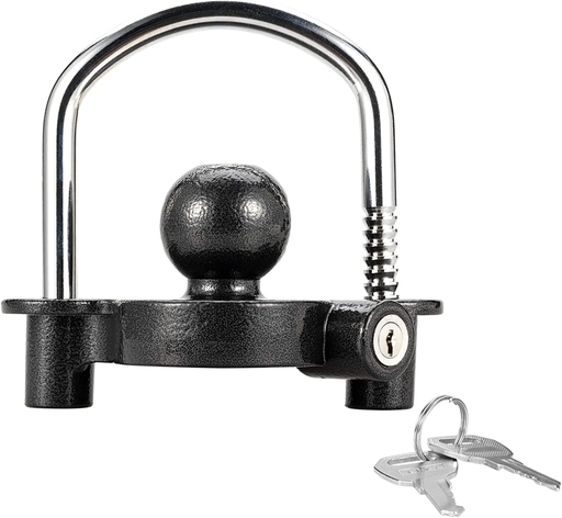 Trailer Hitch Lock Universal Ball Tow Coupler Security Lock Anti-Theft Fits 1-7/8", 2", and 2-5/16" Couplers, Heavy Duty Steel for Towing Trailers Caravans, Black