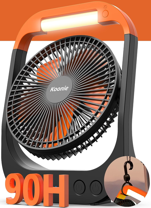 8 Inch 20000Mah Camping Fan with LED Lantern and Hook, 90Hrs Rechargeable Battery USB Fan with 4 Speeds 350°Head Rotation, Desk Table Fan for Outdoor Tent Travel Picnic