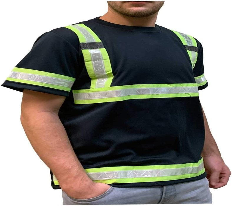 Reflective Safety Work Shirts for Men - High Visibility Short Sleeve T Shirts ANSI Class 3 Gear with Reflective Tape