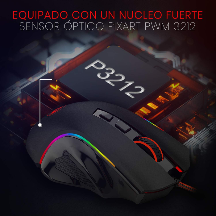 M602 RGB Wired Gaming Mouse RGB Spectrum Backlit Ergonomic Mouse Griffin Programmable with 7 Backlight Modes up to 7200 DPI for Windows PC Gamers (Black)