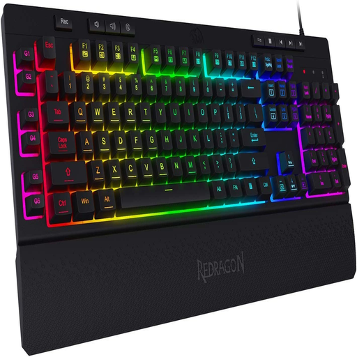 K512 Shiva RGB Backlit Membrane Gaming Keyboard with Multimedia Keys, Linear Mechanical-Feel Switch, 6 Extra On-Board Macro Keys, Dedicated Media Control, Detachable Wrist Rest