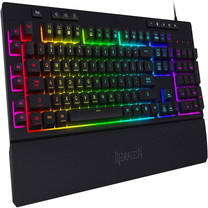 K512 Shiva RGB Backlit Membrane Gaming Keyboard with Multimedia Keys, Linear Mechanical-Feel Switch, 6 Extra On-Board Macro Keys, Dedicated Media Control, Detachable Wrist Rest