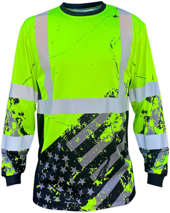 SS360 American Grit Long Sleeve Tee - ANSI Class 3 - Safety Green - XL