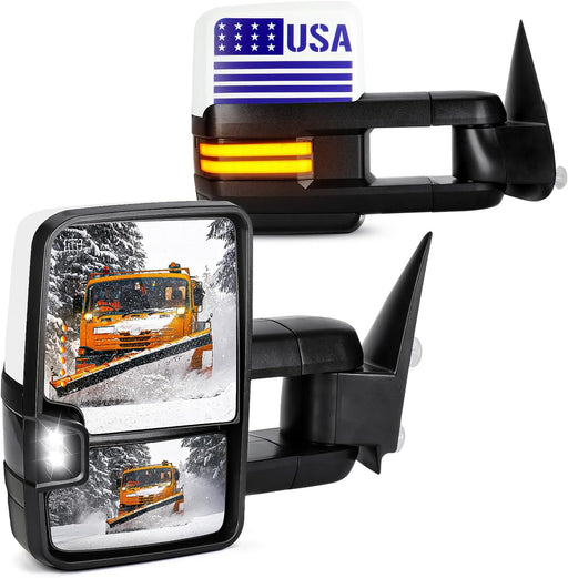 Towing Mirrors National Flag Fit for 1988-1998 Chevy GMC C1500 K1500 1988-2000 Chevy GMC C/K 2500 3500 1992-1999 Chevy C/K 1500 2500 Suburban Tahoe Yukon W/Power Turn Signal Running Light Set of 2