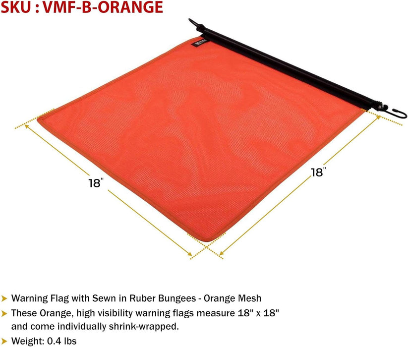 Orange Safety Flag with Bungees Cord DOT Compliant - 18 Inch X 18 Inch High Visibility Vinyl Mesh Warning Flags, 4 Pack