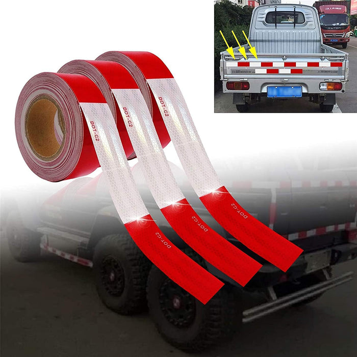 Reflective Tape Red in White DOT-C2 Industrial Marking Tape for Outdoor, Cars, Trucks, Boats(2"X85Ft)