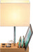 Desk Lamp with 3 USB Charging Ports, Table Lamp with 2AC Outlets and 3 Phone Stands, Nightstand Bedside Lamp with Natural Wooden Base and Cream Linen Shade