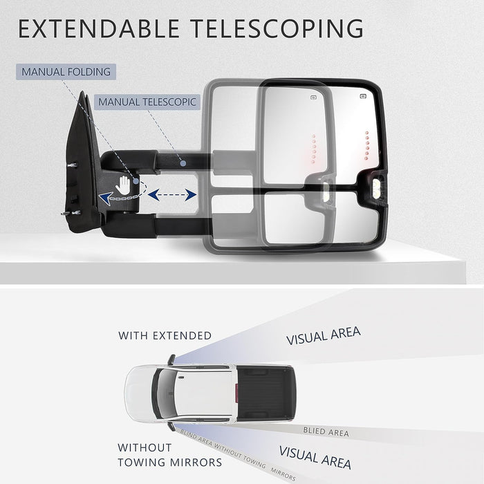 Switchback Towing Mirror Compatible with 2003-2007 Chevy Silverado GMC Sierra Tow Mirrors with Power Adjusted Heated Glass Running Light&Turn Signal Light Backup Lamp Black (Painted Black 8555)