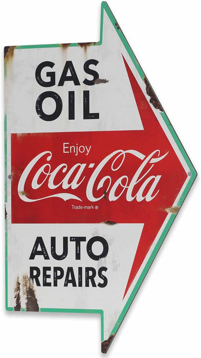 Coca-Cola Auto Shop Metal Sign - Gas, Oil, Auto Repairs Distressed Metal Wall Decor for Garage, Car Shop, or Man Cave