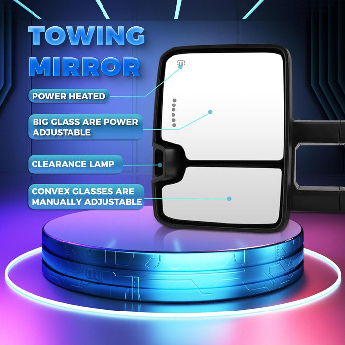 Towing Mirrors Fit for 1999 2000 2001 2002 Chevy for Silverado for Suburban 1500 2500 3500 for Tahoe for GMC for Sierra for Yukon Power Heat Smoke Signal Light Chrome Pair