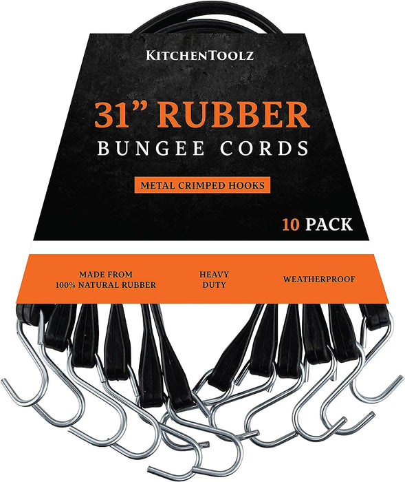 31" Inch 10 Pack Rubber Bungee Cords with Metal Hooks for Flatbed Trucks- Heavy Duty Tarp Tie down Straps