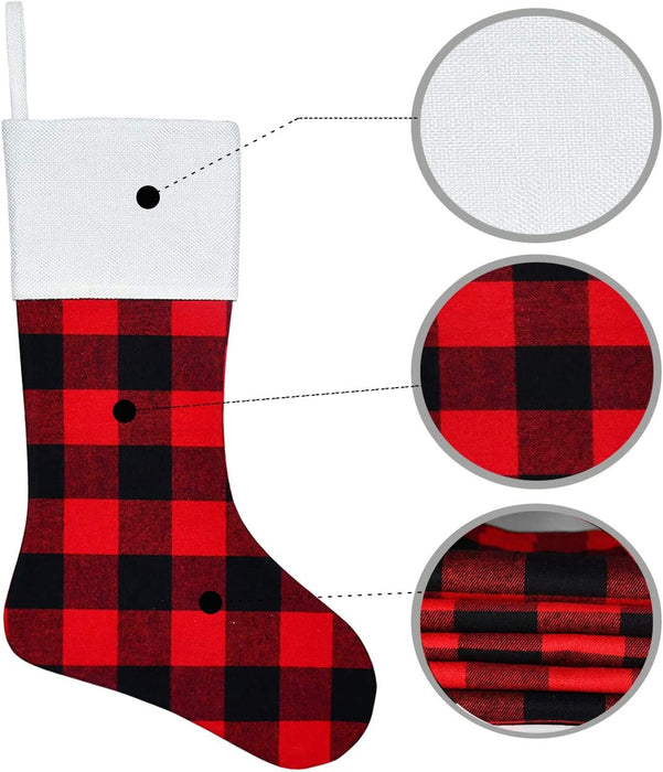 6 Pack Christmas Stockings- 18 Inch Red Black Buffalo Plaid Christmas Stockings Fireplace Hanging Stockings for Family Christmas Decoration Holiday Season Party Decor