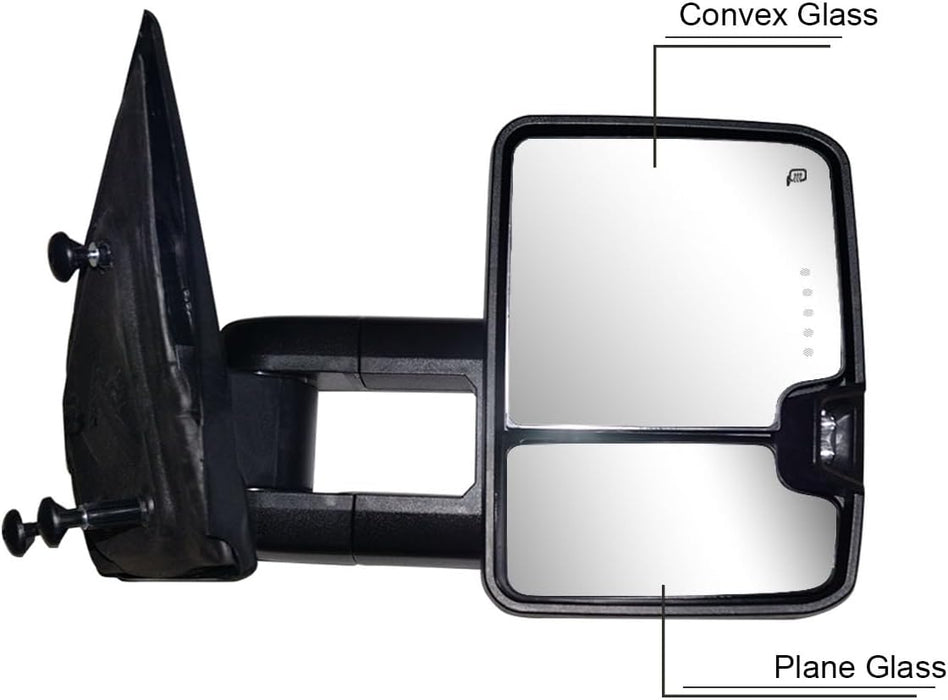 Towing Mirrors Compatible with Ford 2004 2005 2006 2007 2008 2009 2010 2011 2012 2013 14 F150 with Power Heated LED Signal and Puddle Light Trailer Tow Mirrors Pair Set Pickup Truck Chrome