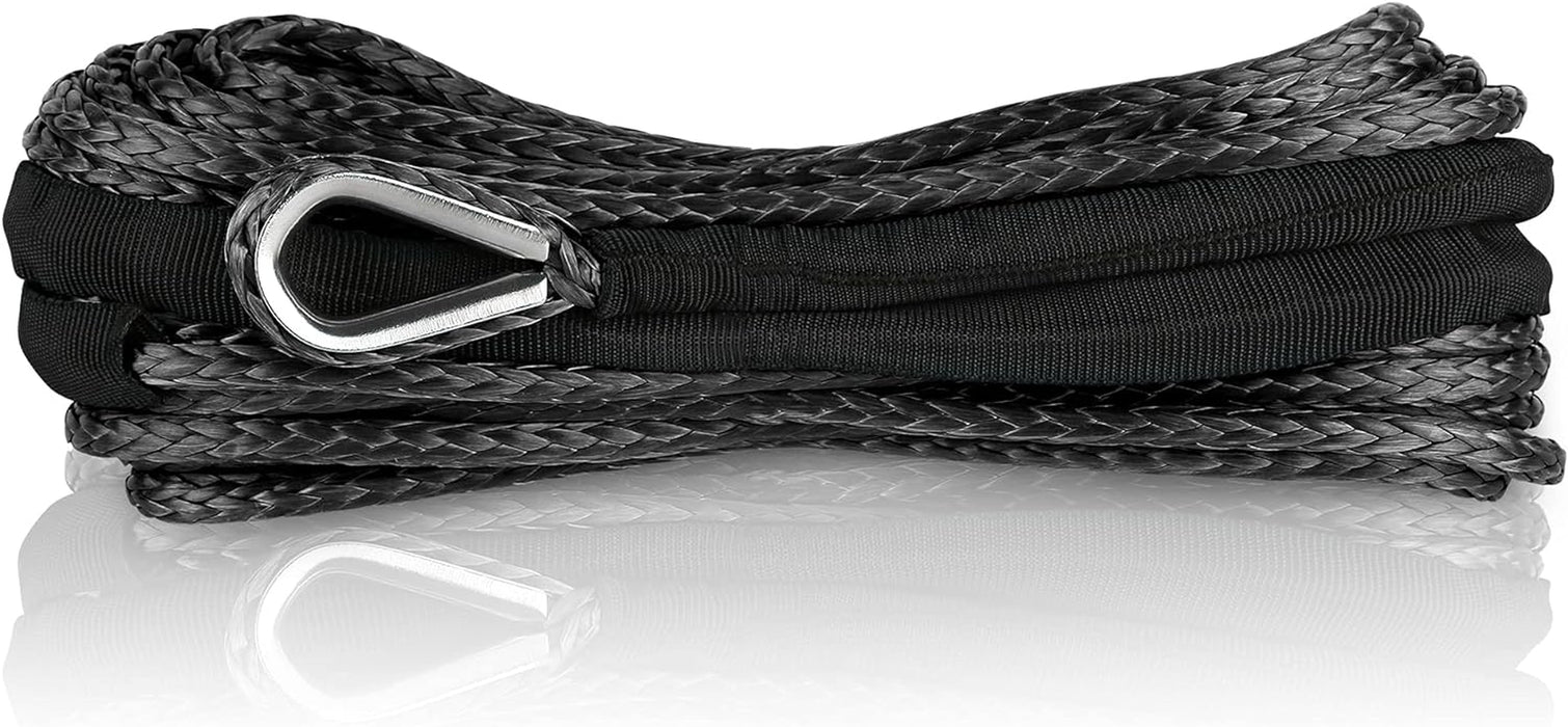 XPV SK75 1/4" X 49‘ Dyneema Synthetic Winch Rope Cable with Black Protecting Sleeve for SUV ATV UTV Vehicle Boat Car （10000Lbs）(Black)