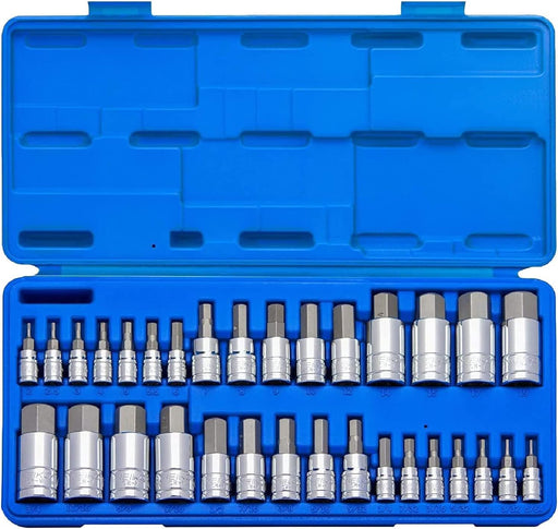 10288A Allen Hex Bit Socket Set, 32 Piece SAE and Metric Allen Socket Set, Allen Head Hex Key Socket Set Made with S2 Steel