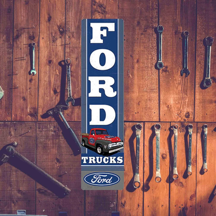 Ford Trucks Vertical Embossed Metal Sign - Vintage Ford Sign for Garage or Man Cave