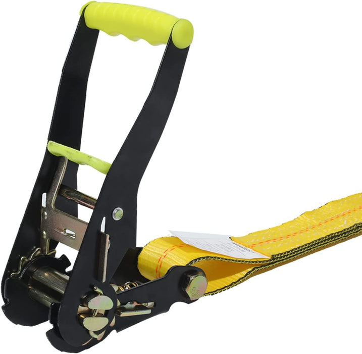 4 Pack 2” Heavy Duty Car Ratchet Tie down Kit with Snap Hooks-Break Strength 10,000Lbs-Working Load 3,333Lbs-Includes 36” Axle Straps with D-Ring(Yellow)