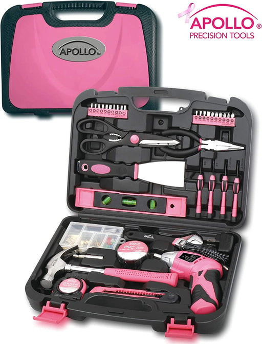 135 Piece Household Tool Kit Pink with Pivoting Dual-Angle 3.6 V Lithium-Ion Cordless Screwdriver - DT0773N1