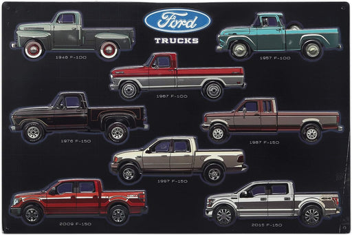 Ford Trucks Collage Embossed Metal Sign - Vintage Ford Wall Art for Man Cave or Garage