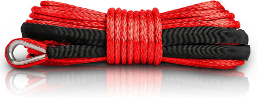 XPV SK75 1/4" X 49‘ Dyneema Synthetic Winch Rope 10000LBS Cable with Black Protecting Sleeve for SUV ATV UTV Vehicle Boat Car (Red)