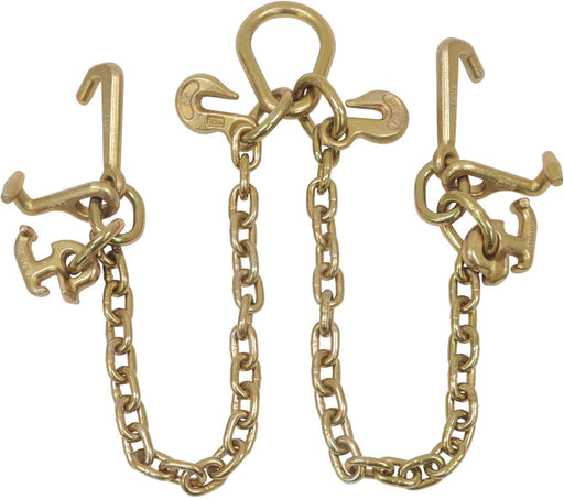 5/16" Grade 70 V-Chain Bridle W/Rtj Cluster Hooks & Grab Hooks - 3' Legs Transport Tow Truck Chains for Car Towing - 4700 LBS WLL - for Flatbed Trailer Wrecker Recovery