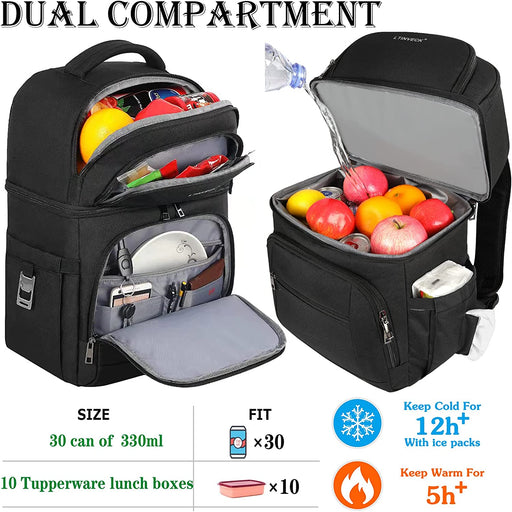 Cooler Backpack,30 Cans Insulated Backpack Cooler Leakproof Double Deck Cooler Bag for Men Women RFID Lunch Backpack