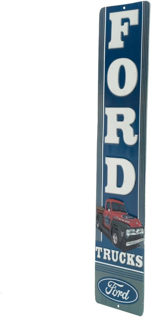 Ford Trucks Vertical Embossed Metal Sign - Vintage Ford Sign for Garage or Man Cave